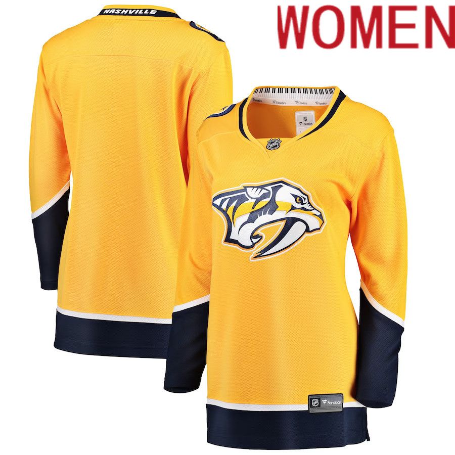 Women Nashville Predators Fanatics Branded Yellow Breakaway Home NHL Jersey->women nhl jersey->Women Jersey
